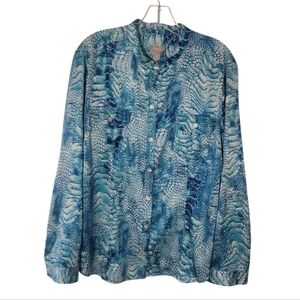 Chico's women's blue white animal print button up long sleeve shirt size 3 (16)
